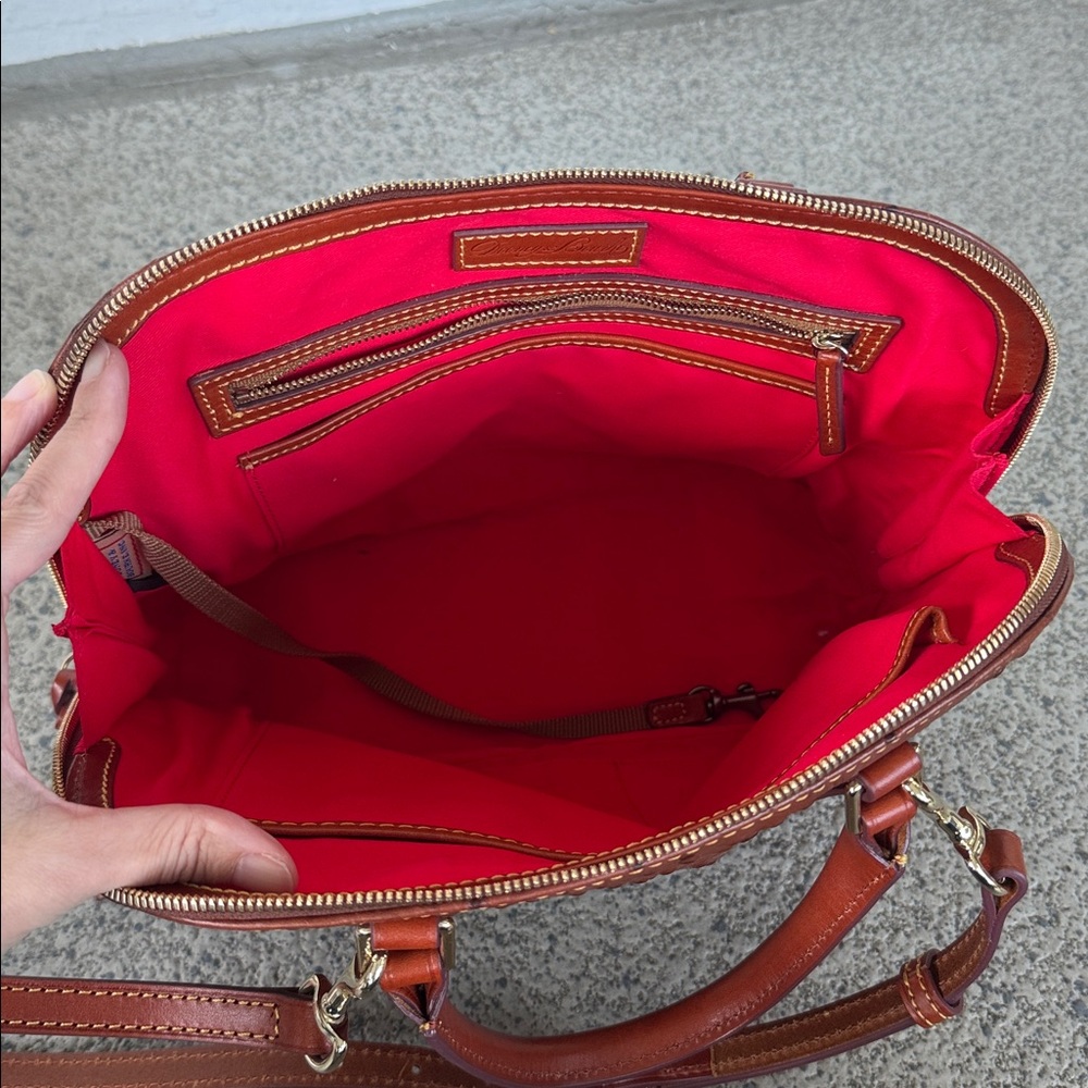 Dooney & Bourke brown ostrich leather zip zip satchel crossbody bag - Picture 9 of 16